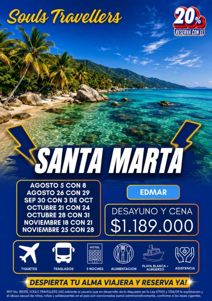 Santa Marta Flex – Hotel Edmar (Agosto a Noviembre)